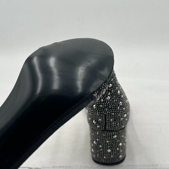 XYD Women Open Toe Studded Rhinestone Low Block Heel Bejeweled Sandal Pumps - Picture 6 of 8